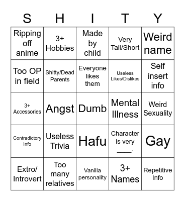 SHITY Bingo Card
