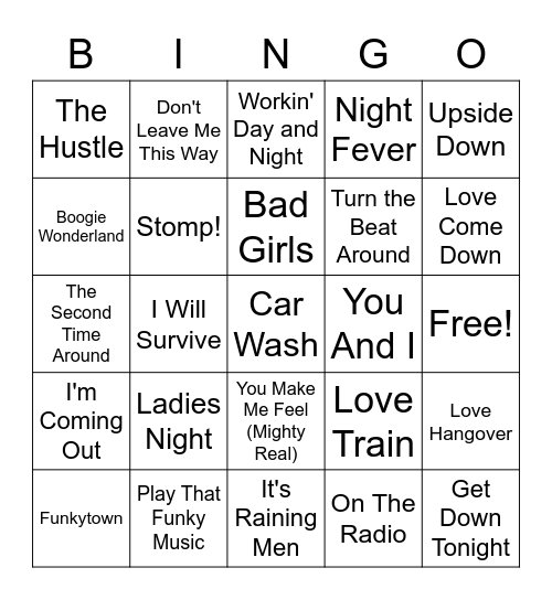 Let's Go Disco Bingo Card