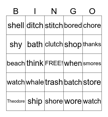 Diagraphs Bingo Card