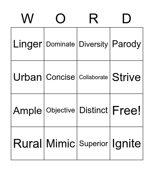 Word Up! Bingo Card