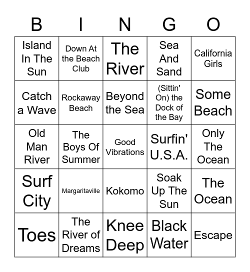 Songs With Beach/Water/Sea/River Bingo Card