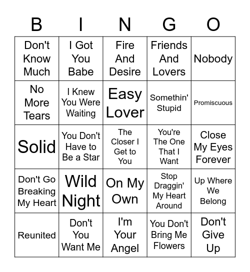 Top Duets Bingo Card