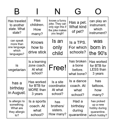 BTB BINGO Card