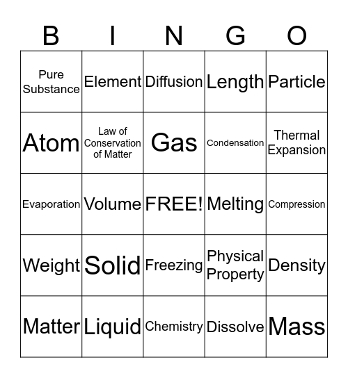 Matter Bingo Card