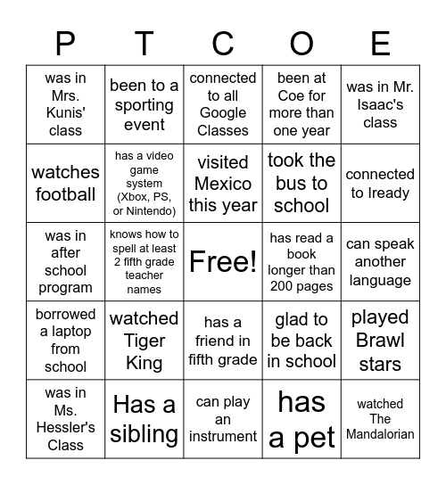 Untitled Bingo Card