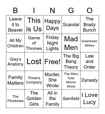 TV Characters Bingo Card