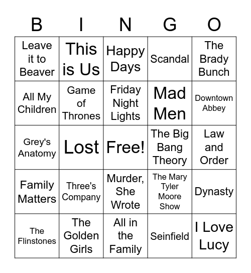 TV Characters Bingo Card