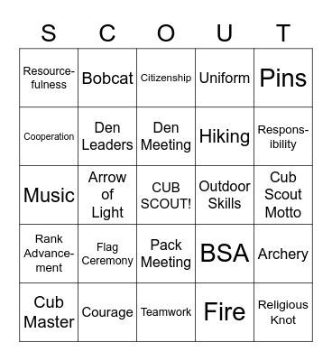 Cub  Scout Bingo Card