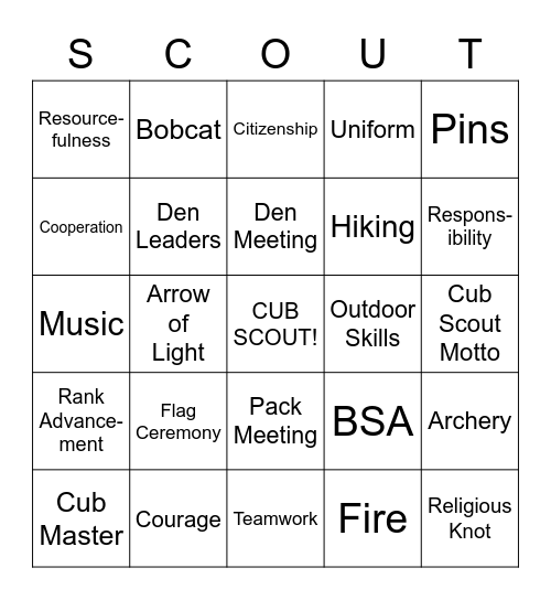 Cub  Scout Bingo Card