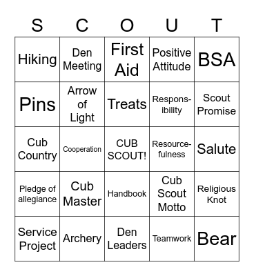 Cub  Scout Bingo Card