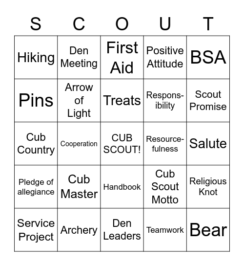 Cub  Scout Bingo Card