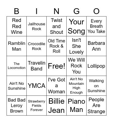 Musical Bingo Card