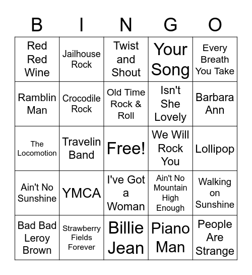 Musical Bingo Card