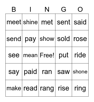 irregular verbs m to s Bingo Card
