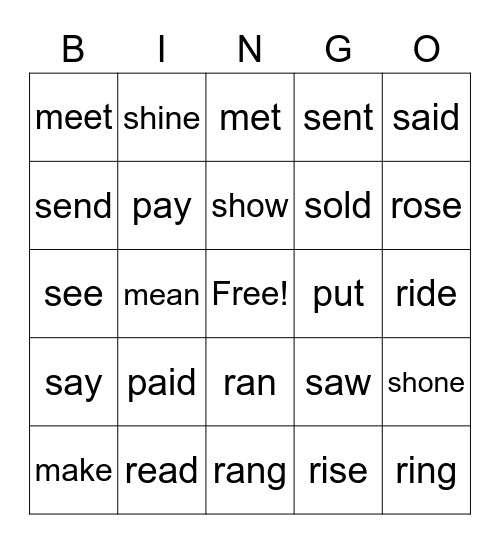 irregular verbs m to s Bingo Card
