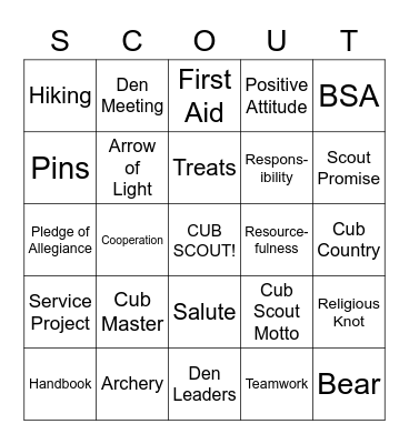 Cub  Scout Bingo Card