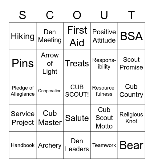 Cub  Scout Bingo Card