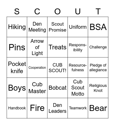 Cub  Scout Bingo Card