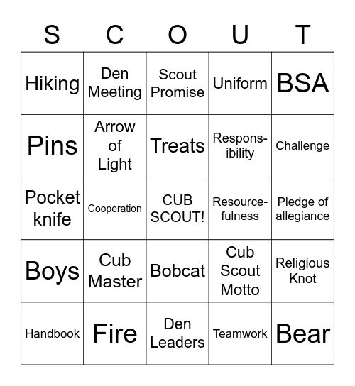 Cub  Scout Bingo Card