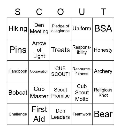 Cub  Scout Bingo Card