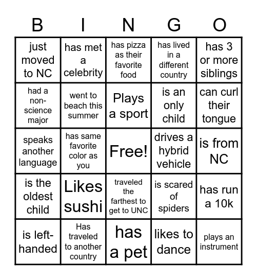 Find Someone in our Class who... Bingo Card