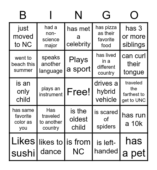 Find Someone in our Class who... Bingo Card