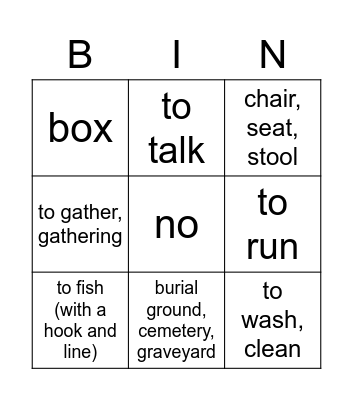 Te Kākano, wāhaka 2 vocab English Bingo Card