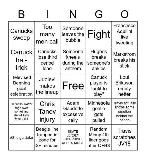 CANUCKS QUALIFIERS BINGO Card