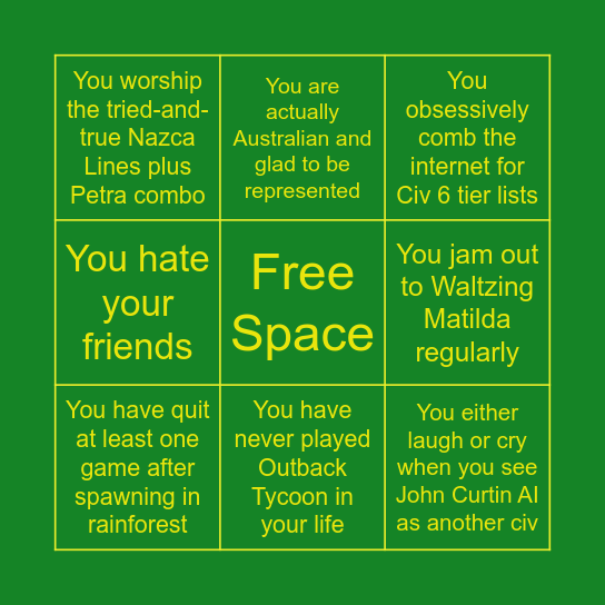 Australia Main Bingo Card