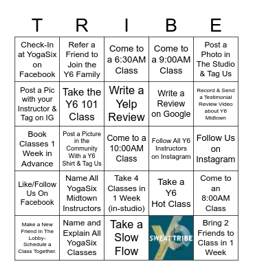 YogaSix Midtown August Bingo Card