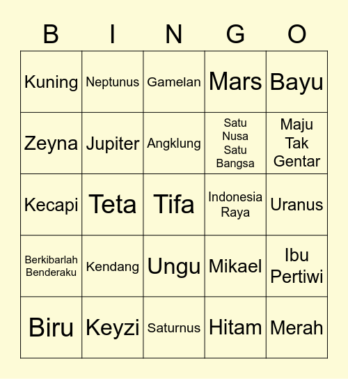 Mikael's Bingo Card