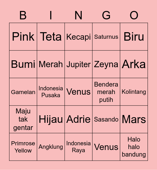 Maxwell Ganteng Bingo Card