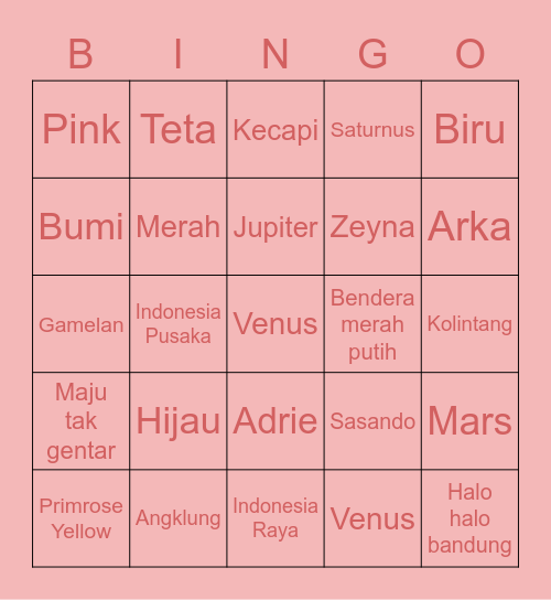 Maxwell Ganteng Bingo Card