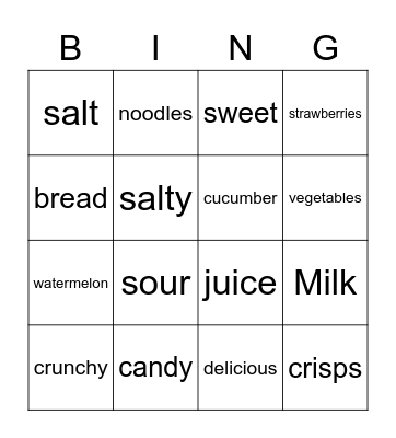 Food Bingo Card