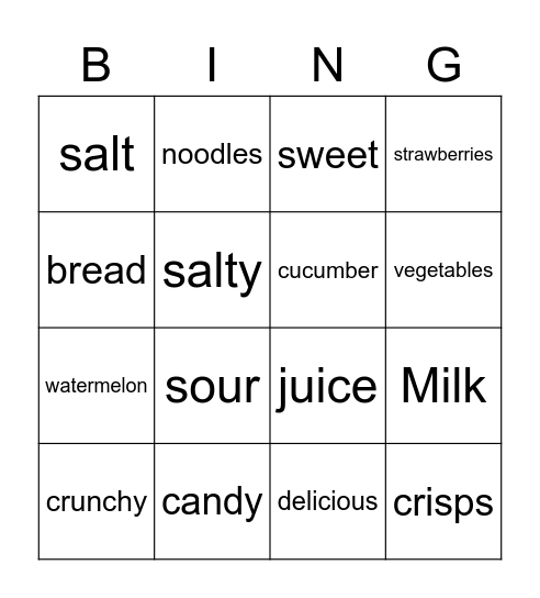 Food Bingo Card