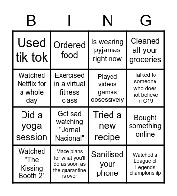Quarantine bingo Card