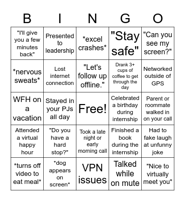 GPS Interns Bingo Card