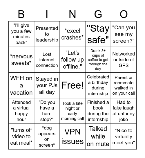 GPS Interns Bingo Card