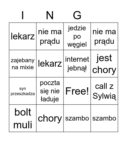 Wymówki Arka Bingo Card