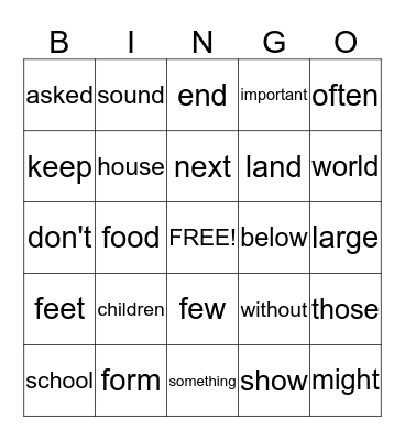 Sight Word List F Bingo Card