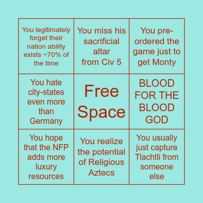 Aztec Main Bingo Card