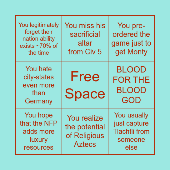 Aztec Main Bingo Card