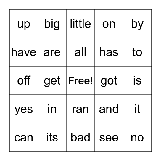 sight words bingo - level 1 Bingo Card