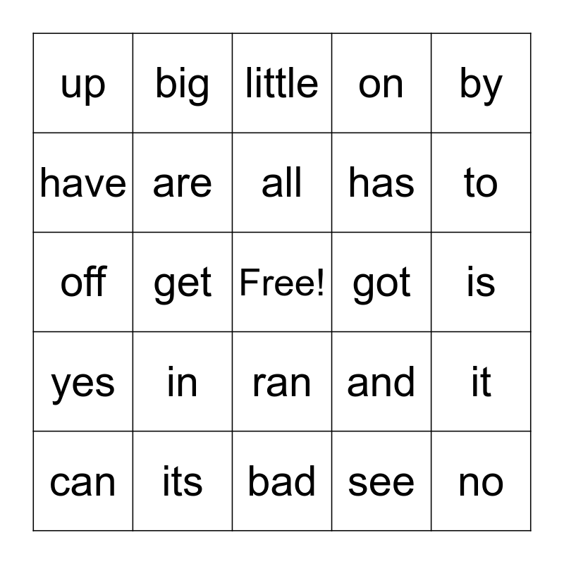 sight words bingo - level 1 Bingo Card