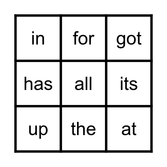 sight words bingo - level 1 Bingo Card