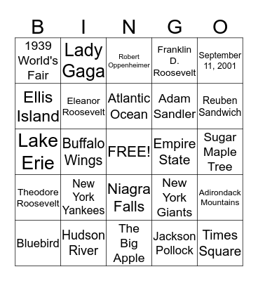 New York Bingo Card