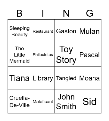 Disney/Pixar Bingo Card