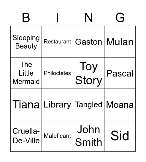 Disney/Pixar Bingo Card