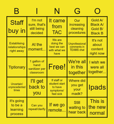 Socially Distant Back To School Bingo Card