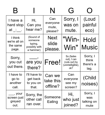 Conference Call Bingo Card